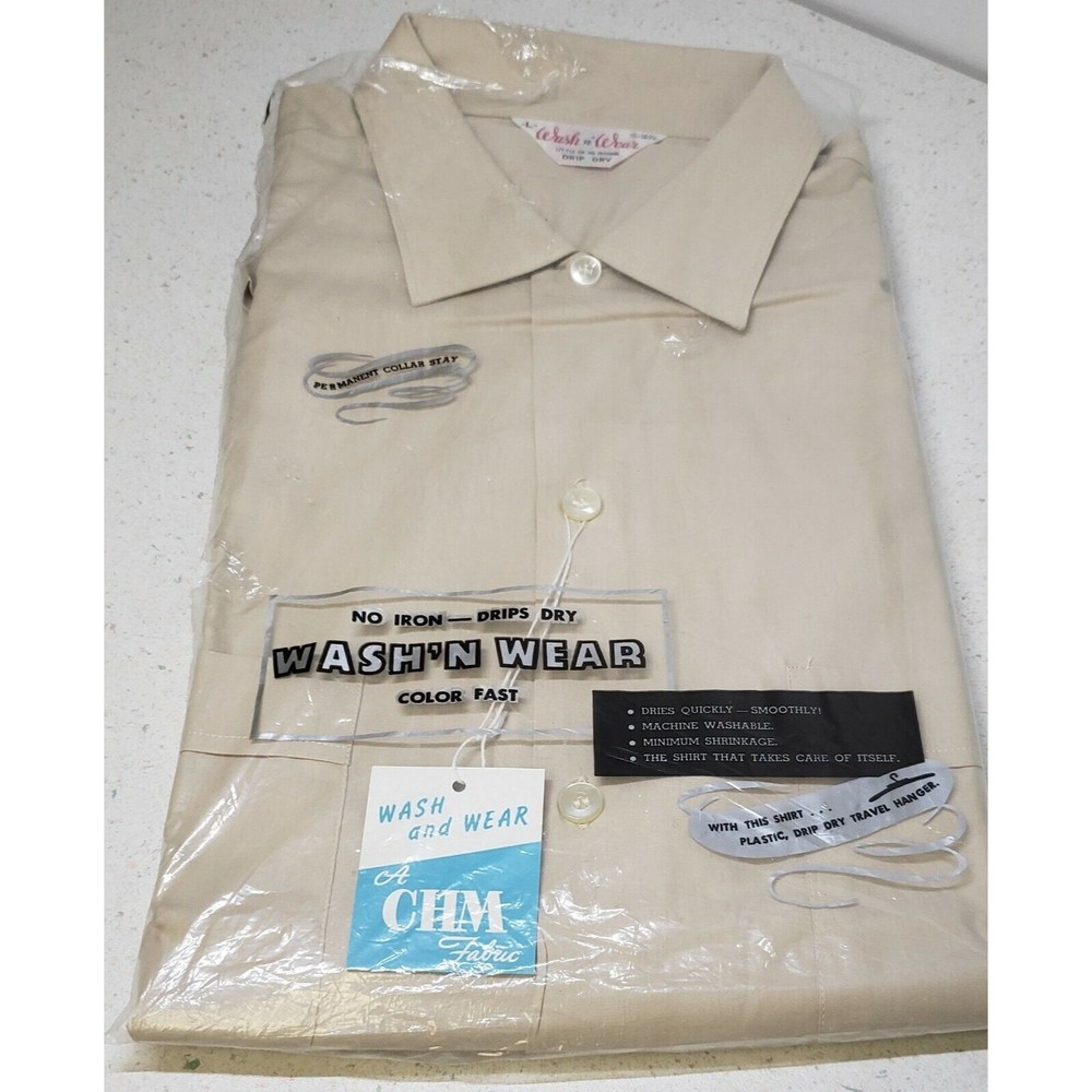 Cohn~Hall~Mart Co. Mens Short Sleeve Dress Shirt Large Tan Double Breast Pocket